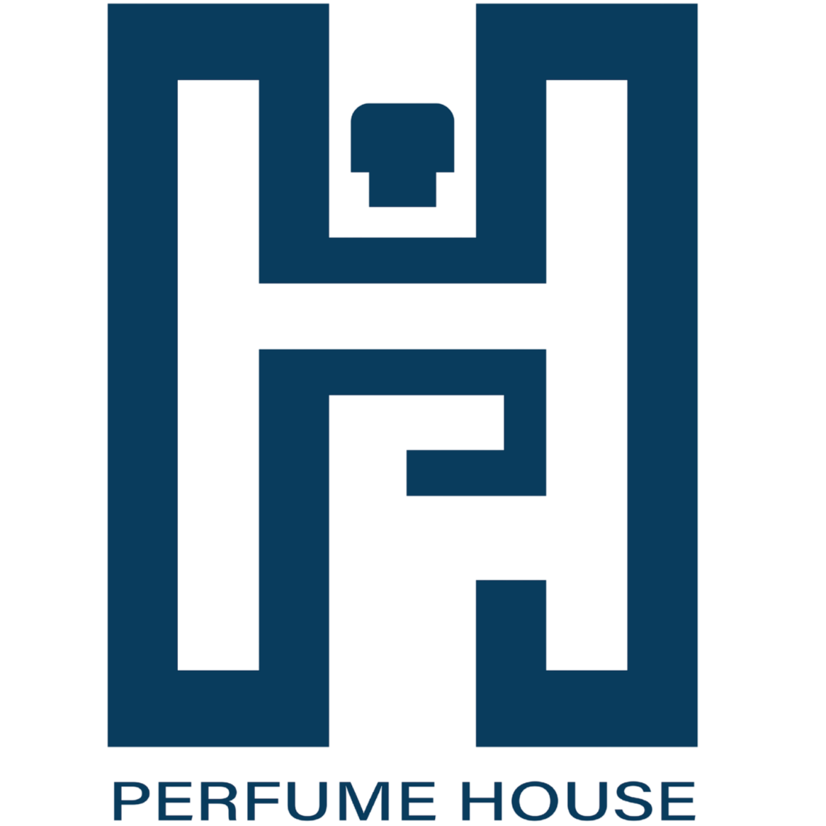Logo of Perfume House with stylized letter 'H' on a white background